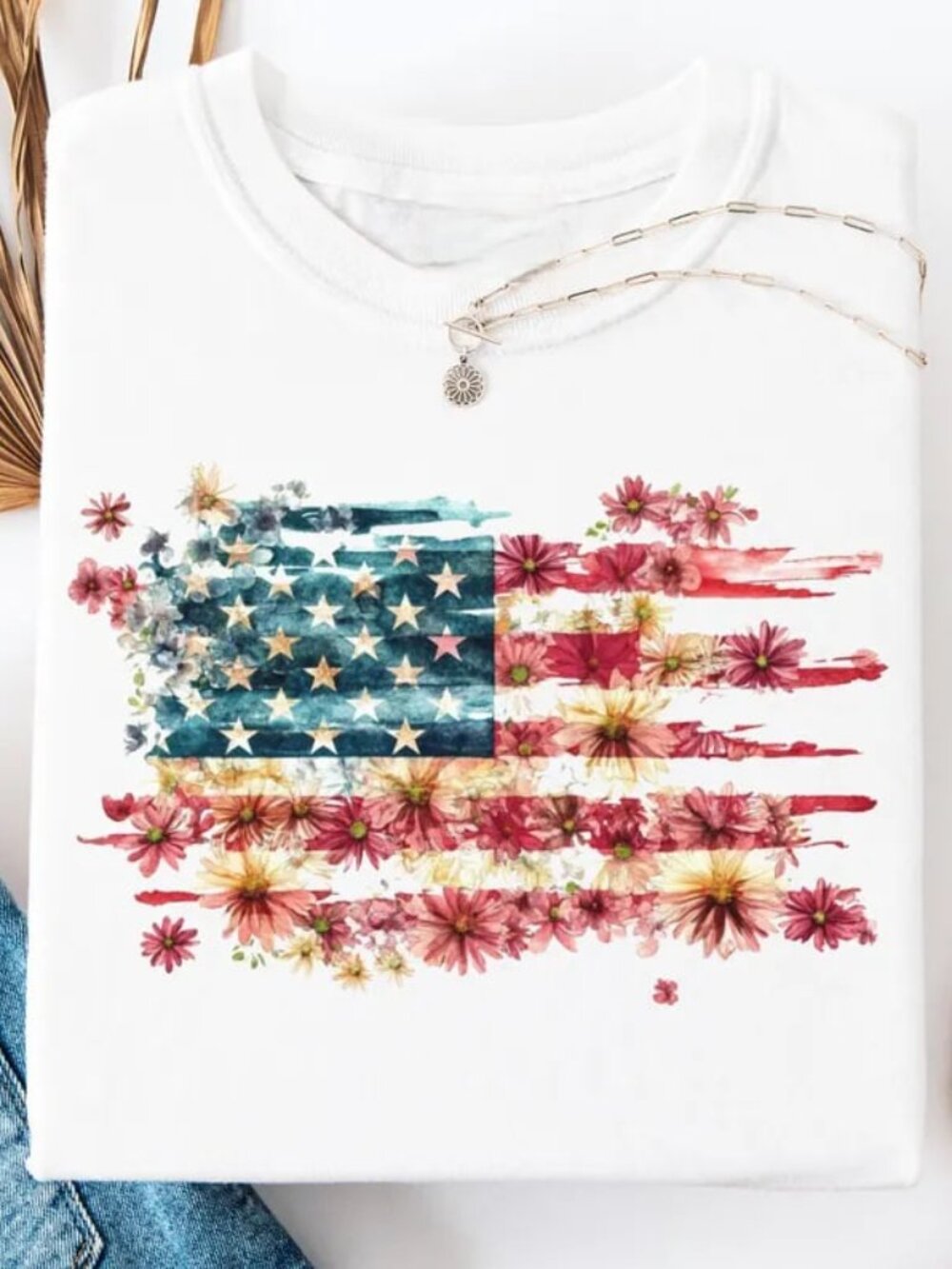 4th Of July Shirt, Floral Shirt, Independence Day Tee
